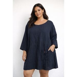 New Collection LINEN Navy Blue Dress size 2X